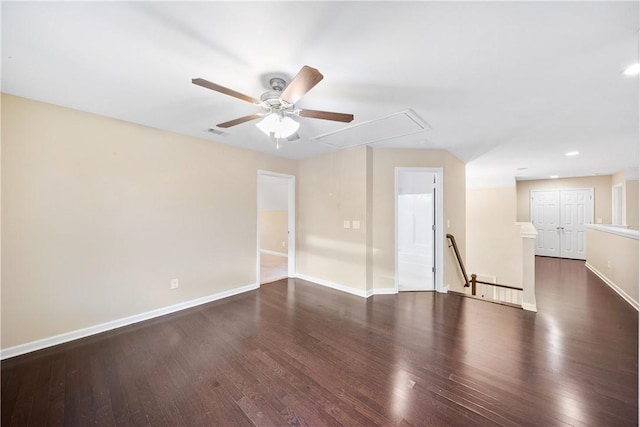 2133 W Farmville Rd W, Auburn, AL 36879 - unfurnished room featuring attic access, wood finished floors, a ceiling fan, baseboards, and recessed lighting