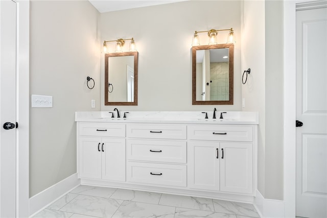 3667 Tiana Way, Opelika, AL 36801 - bathroom with marble finish floors, double vanity, and baseboards