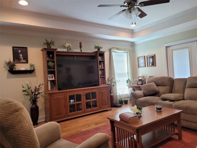 212 Melody Ln, Valley, AL 36854 - living area featuring light wood-type flooring, a ceiling fan, a raised ceiling, crown molding, and recessed lighting