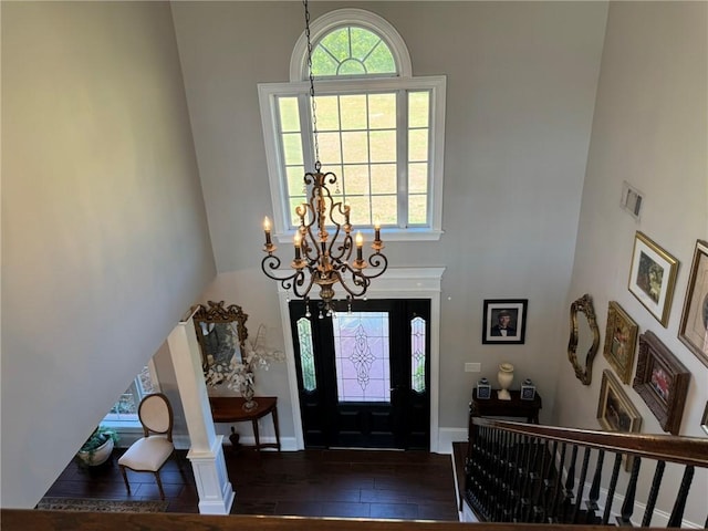 6207 County Road 222, Five Points, AL 36855 - foyer featuring a high ceiling, wood-type flooring, and a chandelier