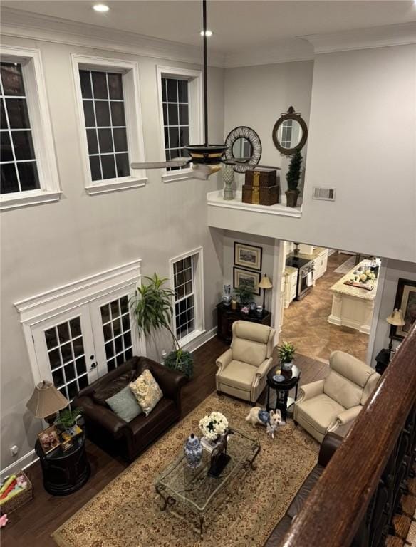 6207 County Road 222, Five Points, AL 36855 - living area featuring ornamental molding, recessed lighting, french doors, and wood finished floors