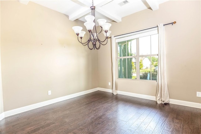 167 Vinci Way, Auburn, AL 36830 - unfurnished room featuring a chandelier, dark wood-style floors, and beamed ceiling