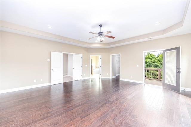 167 Vinci Way, Auburn, AL 36830 - unfurnished room featuring a tray ceiling, a ceiling fan, wood finished floors, and recessed lighting