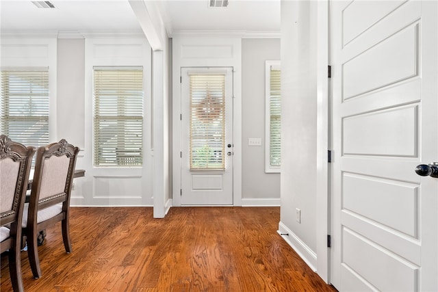 4164 Creekview Ct, Auburn, AL 36832 - entrance foyer with dark wood-style flooring, crown molding, and healthy amount of natural light