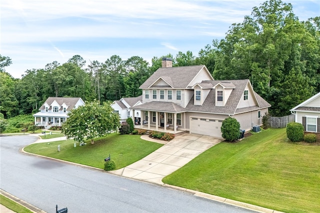 4164 Creekview Ct, Auburn, AL 36832 - view of front of house featuring a porch, driveway, a chimney, roof with shingles, and an attached garage