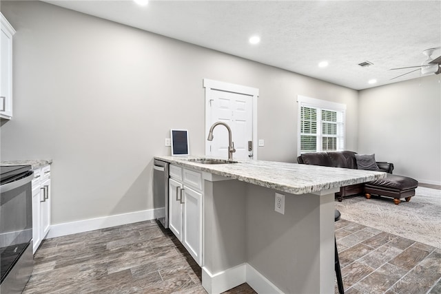 303 N Ross St Unit 104, Auburn, AL 36830 - kitchen with a sink, a peninsula, a ceiling fan, recessed lighting, and open floor plan
