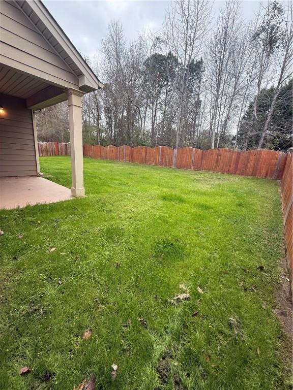 view of yard featuring a fenced backyard and a patio