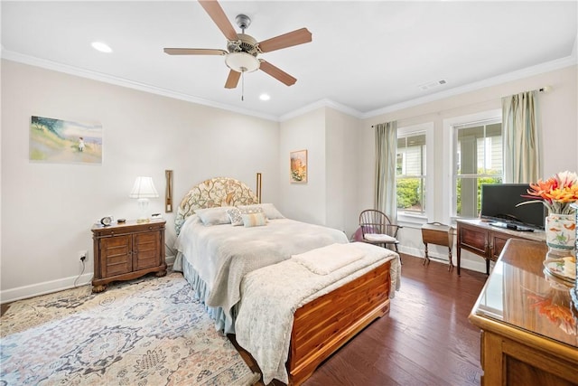 3412 Double Eagle Ln, Opelika, AL 36801 - bedroom featuring crown molding, baseboards, wood finished floors, recessed lighting, and ceiling fan