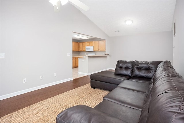 1385 S Donahue Dr Unit 4201, Auburn, AL 36832 - living room featuring light wood finished floors, a ceiling fan, and high vaulted ceiling