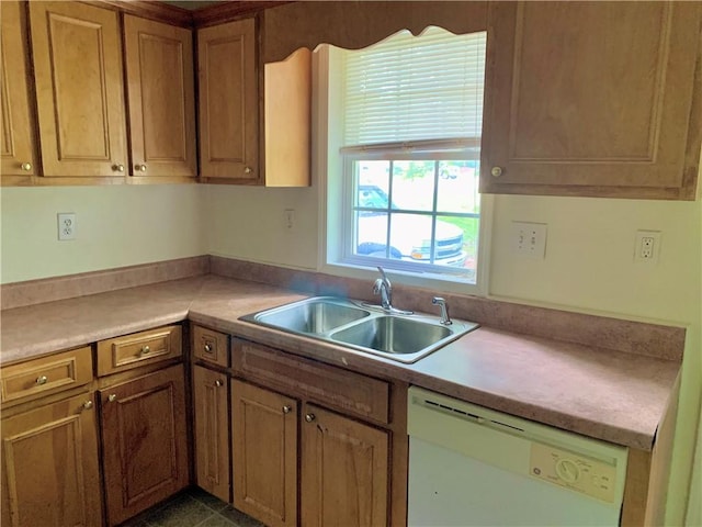 kitchen with white dishwasher and sink