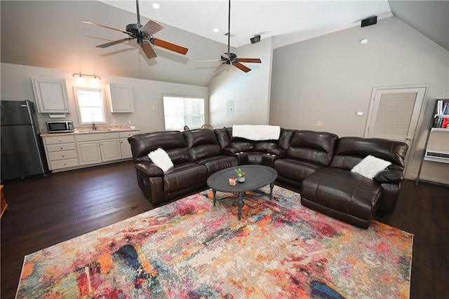 1900 Wrights Mill Rd, Auburn, AL 36830 - living area with lofted ceiling, dark wood-style floors, a ceiling fan, and recessed lighting