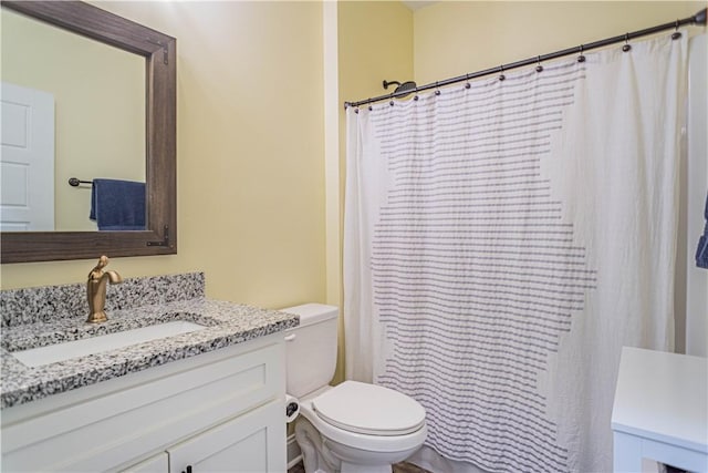 full bathroom featuring vanity, toilet, and a shower with curtain