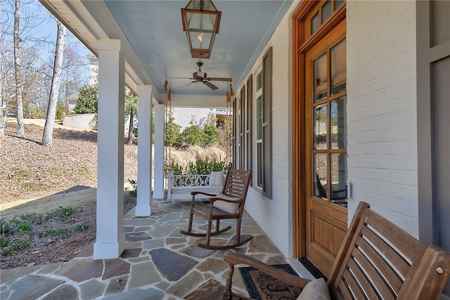 view of patio / terrace with covered porch and a ceiling fan