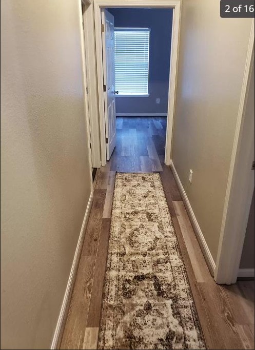 447 W Longleaf Dr Unit 101, Auburn, AL 36832 - hallway featuring wood finished floors and baseboards