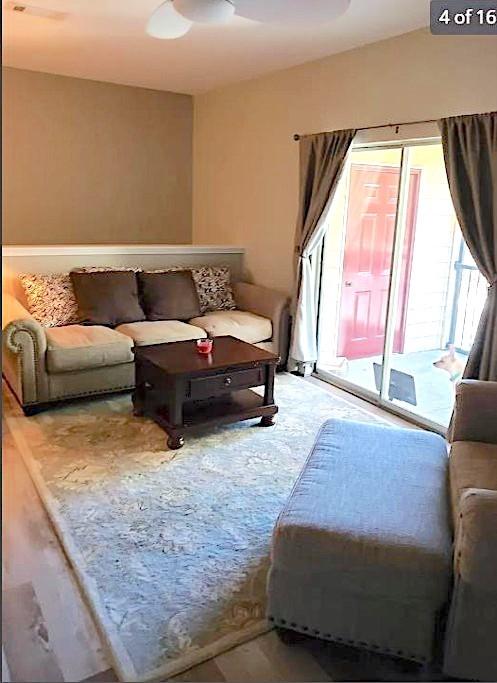 447 W Longleaf Dr Unit 101, Auburn, AL 36832 - living area featuring healthy amount of natural light and ceiling fan