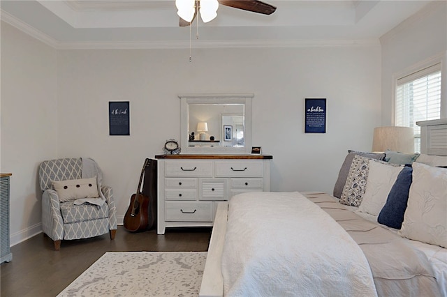 914 E Towne Lake Cir, Opelika, AL 36804 - bedroom featuring a raised ceiling, dark wood-type flooring, crown molding, and baseboards