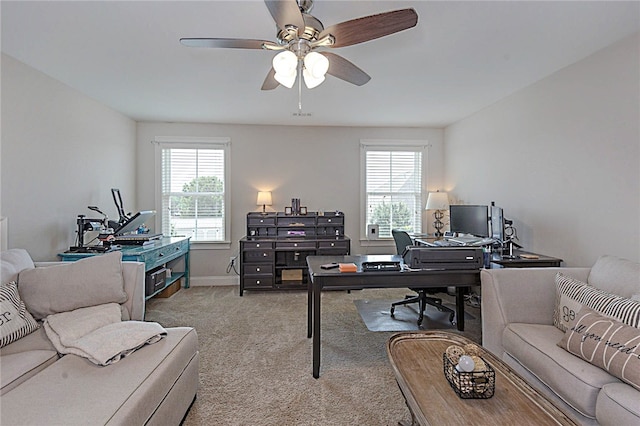 914 E Towne Lake Cir, Opelika, AL 36804 - home office featuring healthy amount of natural light, carpet, ceiling fan, and baseboards