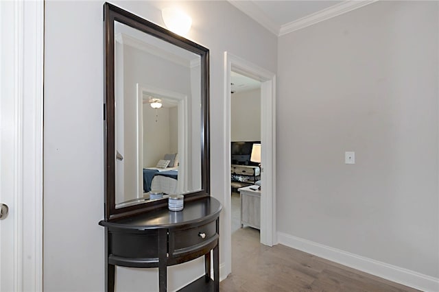 914 E Towne Lake Cir, Opelika, AL 36804 - corridor featuring wood finished floors, crown molding, and baseboards