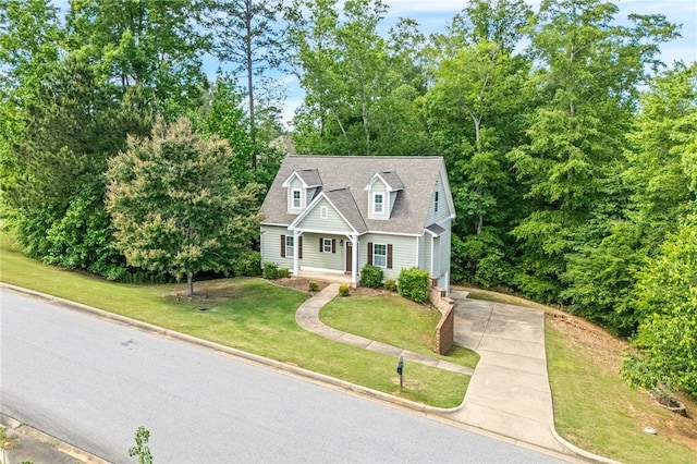 2578 Churchill Cir, Auburn, AL 36832 - cape cod home featuring driveway, a front lawn, roof with shingles, and covered porch