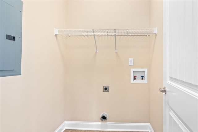 2578 Churchill Cir, Auburn, AL 36832 - washroom featuring hookup for an electric dryer, electric panel, hookup for a washing machine, and baseboards