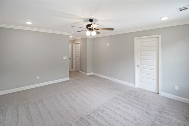 373 Lightness Dr, Auburn, AL 36832 - unfurnished room featuring ceiling fan, ornamental molding, baseboards, recessed lighting, and carpet flooring