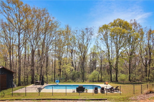 view of pool with fence, a patio, and a fenced in pool