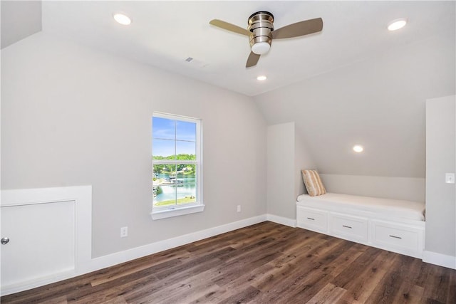 325 Whisper Trce, Tallassee, AL 36078 - unfurnished bedroom featuring vaulted ceiling, dark wood finished floors, recessed lighting, a ceiling fan, and baseboards
