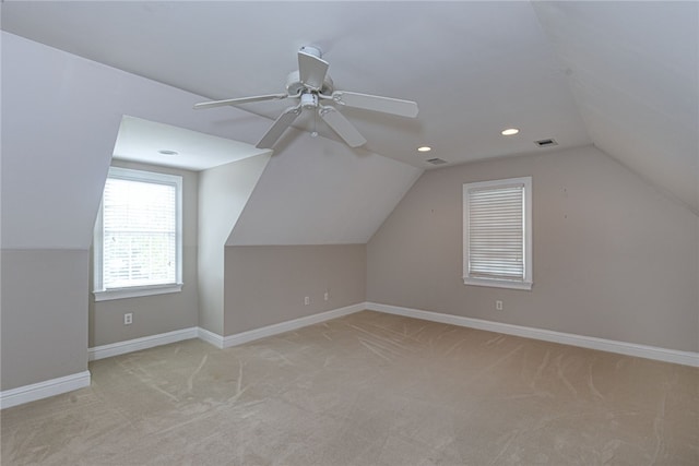 1761 Woodley Rd, Auburn, AL 36830 - additional living space featuring lofted ceiling, light carpet, a ceiling fan, and recessed lighting