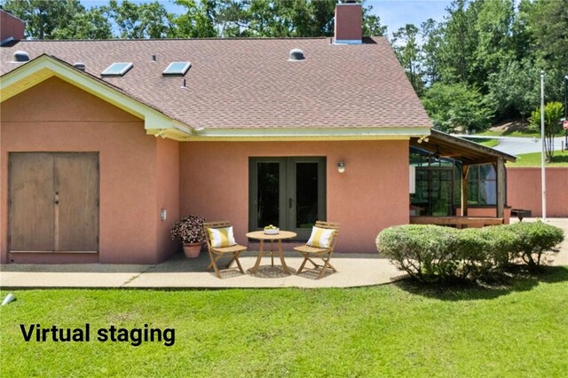 1115 Willow Run, Opelika, AL 36801 - back of house with french doors, a yard, a shingled roof, and stucco siding