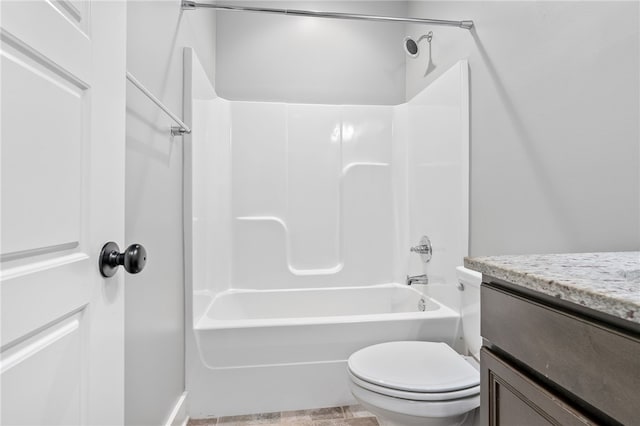 full bathroom with shower / bathtub combination, vanity, and toilet