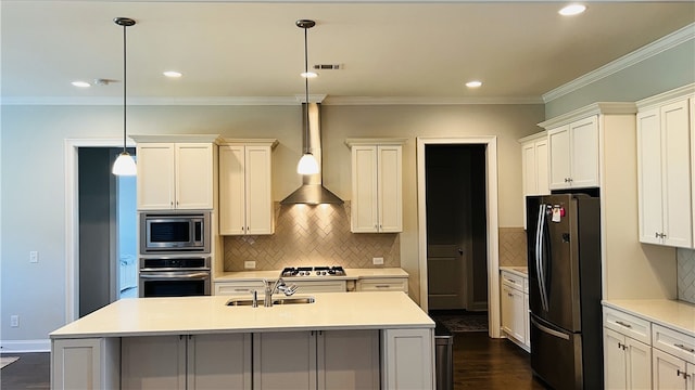 kitchen with sink, pendant lighting, dark hardwood / wood-style floors, and appliances with stainless steel finishes