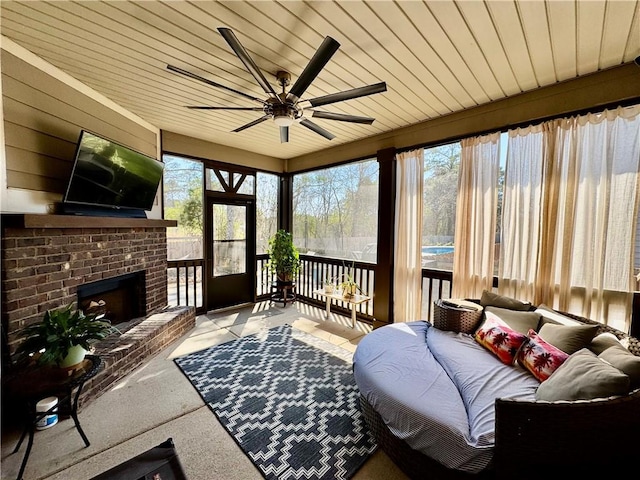 sunroom with wood ceiling