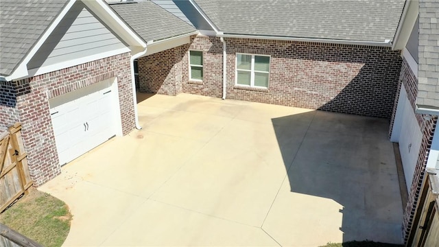 view of patio with a garage