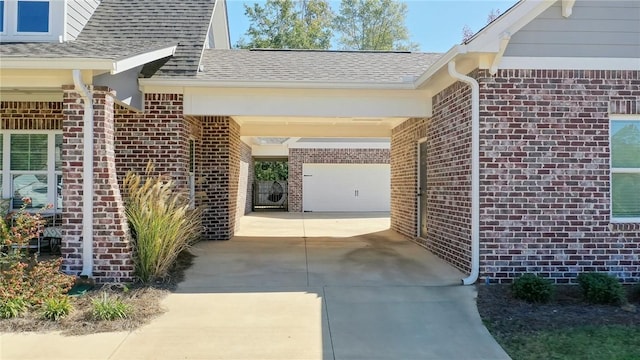 exterior space with a garage