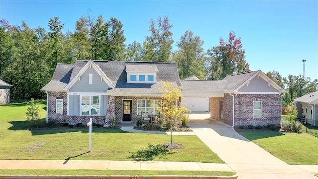 craftsman inspired home with a front lawn