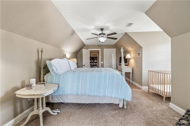 1895 Talcott Ct, Auburn, AL 36830 - bedroom featuring light carpet, lofted ceiling, and ceiling fan