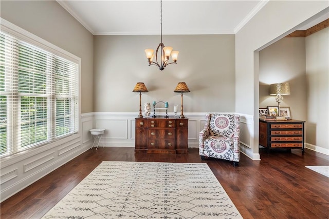 1895 Talcott Ct, Auburn, AL 36830 - sitting room with plenty of natural light, a chandelier, wood-type flooring, crown molding, and a wainscoted wall