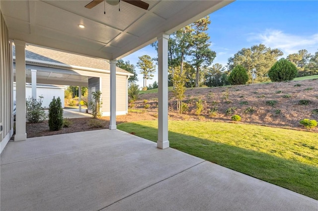 view of patio featuring a ceiling fan