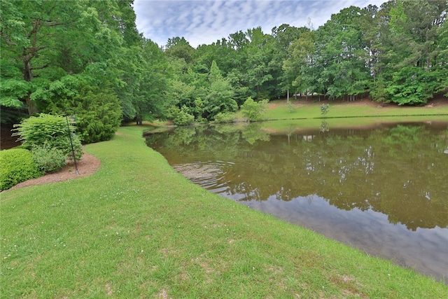 water view featuring a heavily wooded area