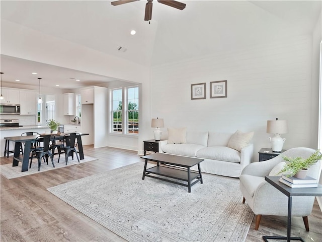 8 Crossing Ct E, Valley, AL 36854 - living room with ceiling fan, light wood-style floors, and recessed lighting