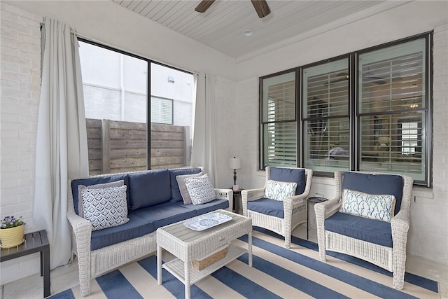 view of patio featuring an outdoor hangout area and ceiling fan