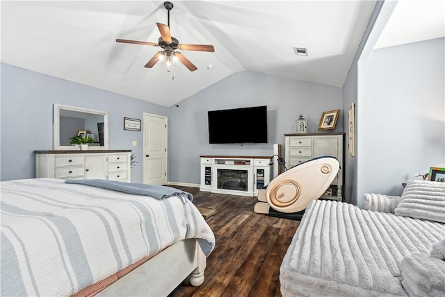 172 Solamere Ln, Auburn, AL 36832 - bedroom featuring vaulted ceiling, dark wood finished floors, and a ceiling fan