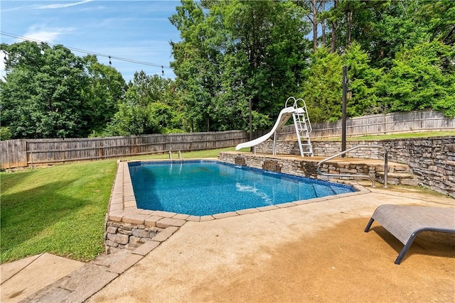 172 Solamere Ln, Auburn, AL 36832 - view of swimming pool featuring a water slide, a patio, and a fenced backyard