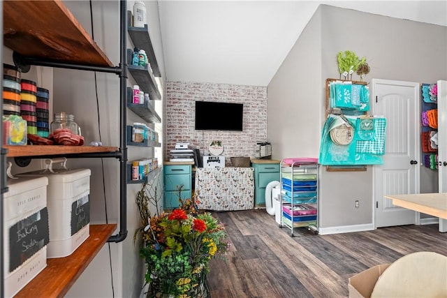 172 Solamere Ln, Auburn, AL 36832 - playroom with dark wood-style floors and vaulted ceiling