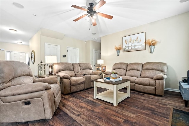 172 Solamere Ln, Auburn, AL 36832 - living area with ceiling fan and dark wood-style flooring