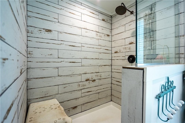 1249 County Road 446, Five Points, AL 36855 - bathroom with wooden walls and a tile shower