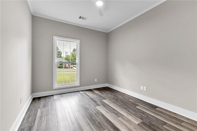 1661 S Camden Ct, Auburn, AL 36830 - unfurnished room with ornamental molding, a ceiling fan, and dark wood-type flooring