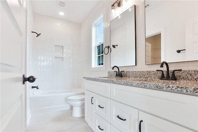 112 Hunters Way, Opelika, AL 36801 - bathroom with toilet, tile patterned floors, bathtub / shower combination, and double vanity