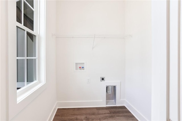 112 Hunters Way, Opelika, AL 36801 - laundry room featuring washer hookup, electric dryer hookup, dark wood-type flooring, and baseboards