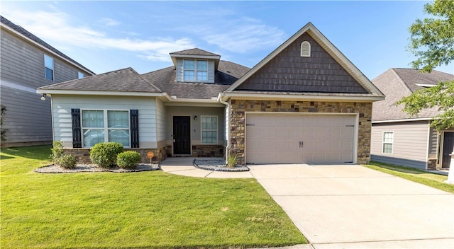 8 Ivy Loop, Phenix City, AL 36867 - craftsman house with stone siding, driveway, a front lawn, a garage, and a shingled roof